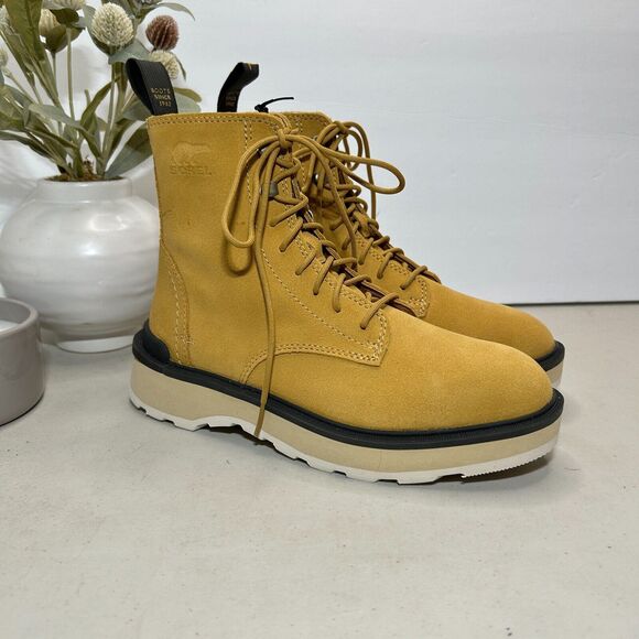 Sorel Hi-Line Lace Waterproof Suede Boots Geo Yellow NL4879-712 Women's 6 NWOB - Picture 1 of 10